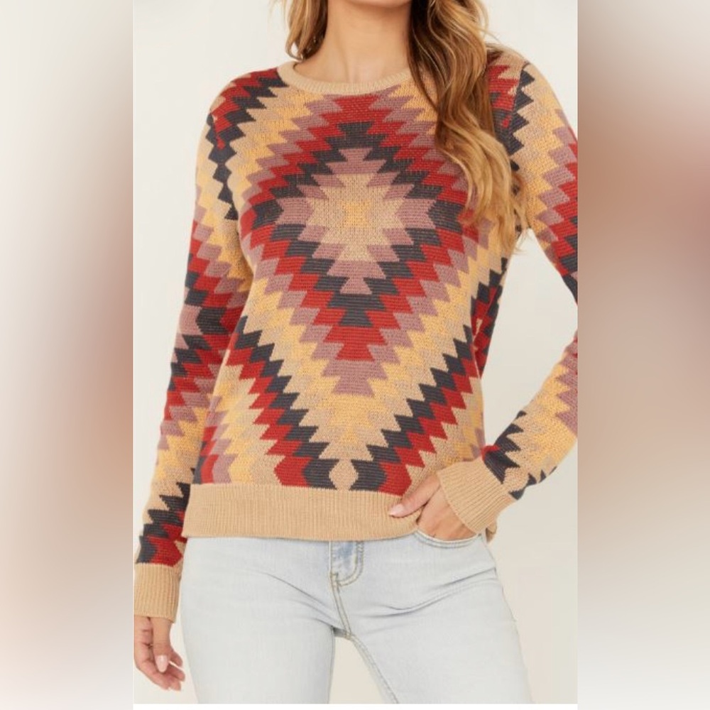 Cotton & Rye sweater "The Firestone" Aztec Border Star Print Southwest knit